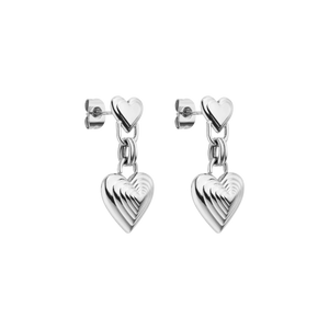 Silberne Herz-Ohrringe mit Ketten-Design von PURELEI, elegant und verspielt.