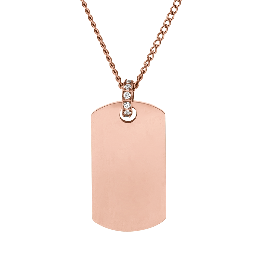 PURELEI Plate Charm Kette aus roségoldenem Edelstahl mit Zirkonia, elegant und nickelfrei, inspiriert von island-spirit.