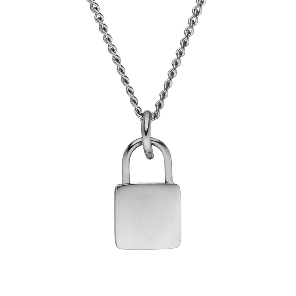 PURELEI Padlock Charm Kette aus nickelfreiem, silbernem Edelstahl mit schlichter Eleganz und cleanem Design.