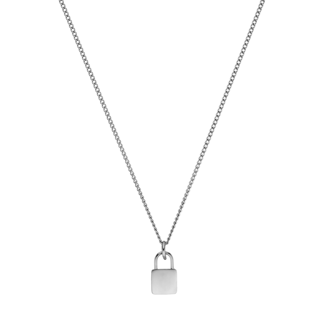 Padlock Charm Kette aus nickelfreiem, silberfarbenem Edelstahl von PURELEI, minimalistisch und elegant.