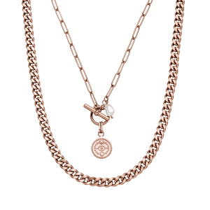 Makani Ketten-Set von PURELEI, roségoldene Edelstahlketten mit Keshi-Perle und Sternzeichen-Anhänger, elegant layering.