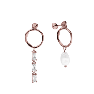 Elua Ohrringe in Roségold mit unregelmäßiger Perle und funkelnden Zirkonia, nickelfrei, PURELEI.