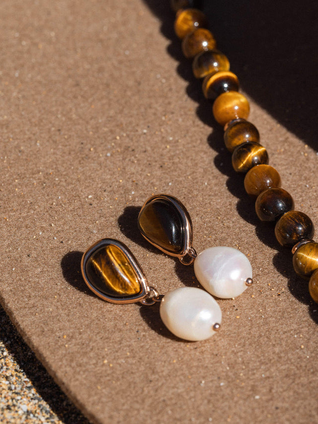 Tiger's Eye Pearl Oorbellen