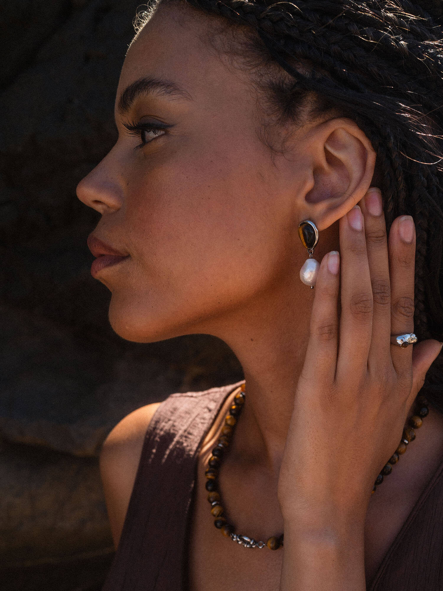 Tiger's Eye Pearl Oorbellen